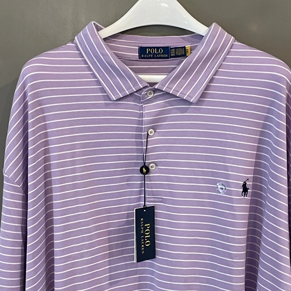 Polo Ralph Lauren Mens 4XB Purple White Striped Short Sleeve Polo Shirt NWT